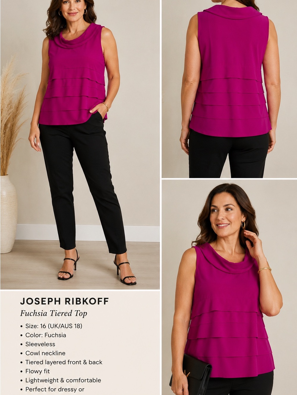 Joseph Ribkoff Fuchsia Tiered Sleeveless Top